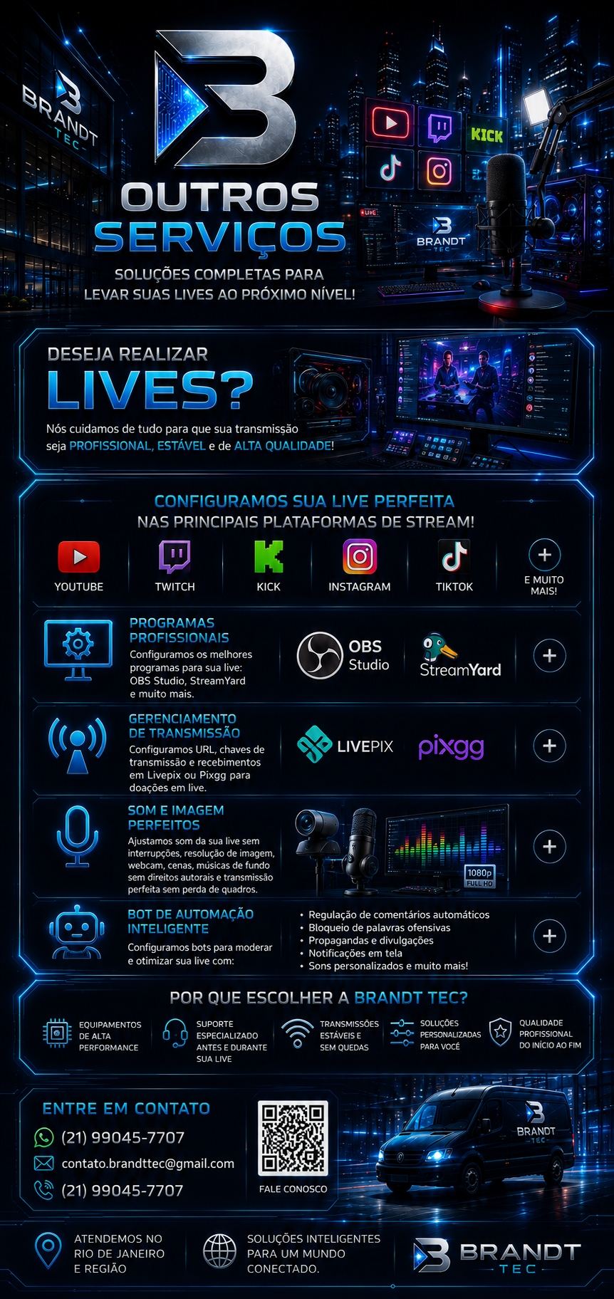 Arte Brandt Tec sobre configuração de lives profissionais