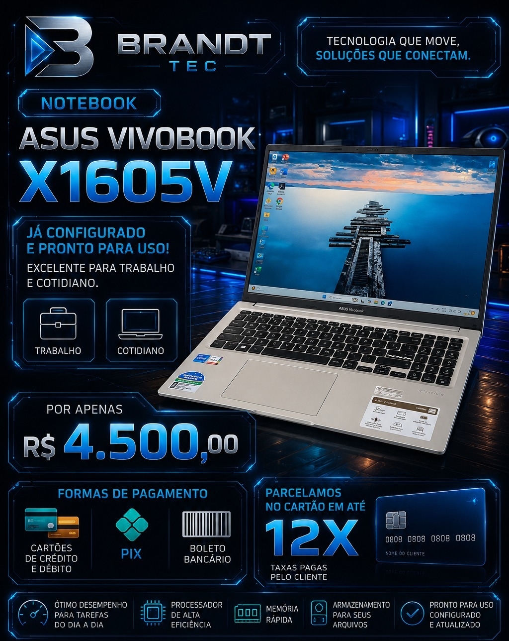Anúncio do notebook ASUS Vivobook X1605V por R$ 4.500