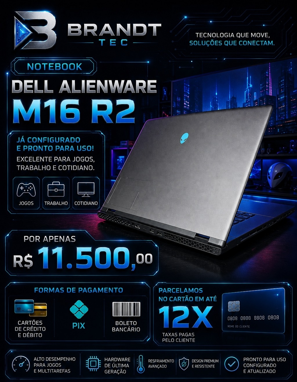 Anúncio do notebook Dell Alienware M16 R2 por R$ 11.500